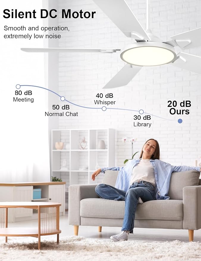 Ceiling Fans with Lights, 52 inch Ceiling fan with Light and Remote/APP Control, 3CCT, Quiet DC Reversible, Dimmable, Modern