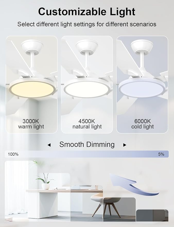 Ceiling Fans with Lights, 52 inch Ceiling fan with Light and Remote/APP Control, 3CCT, Quiet DC Reversible, Dimmable, Modern