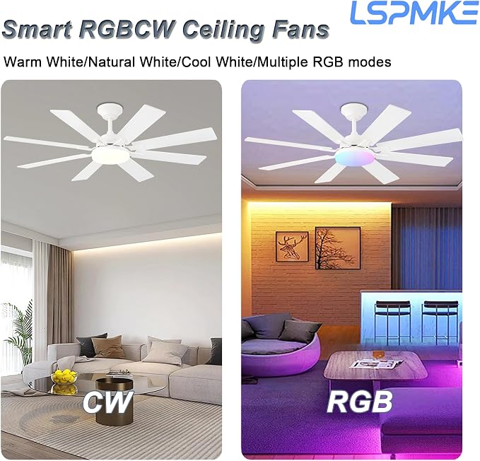 Ceiling Fans with Lights, 52 Inch Ceiling Fan with Light and Remote Control, Reversible DC Motor, 3CCT, Dimmable, Timer