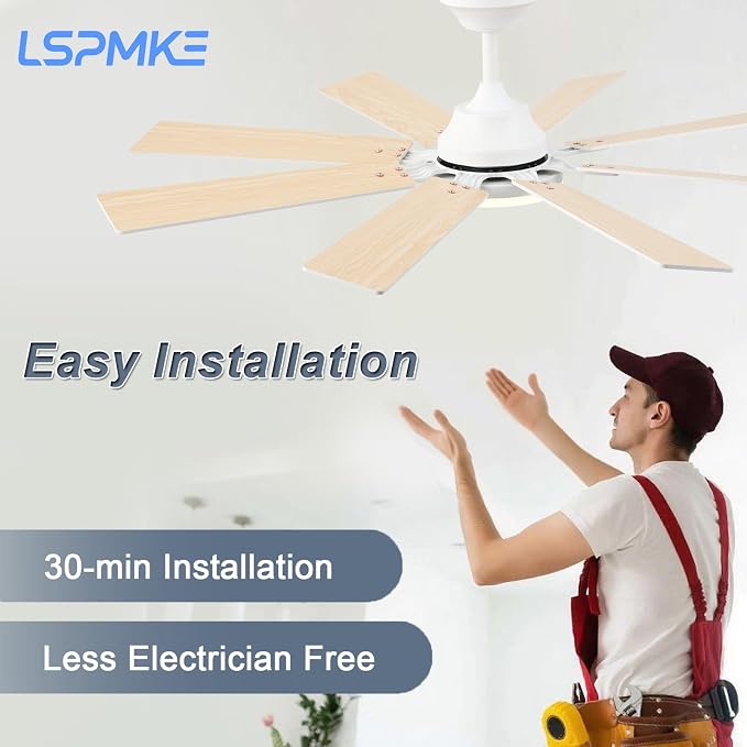Ceiling Fans with Lights, 52 Inch Ceiling Fan with Light and Remote Control, Reversible DC Motor, 3CCT, Dimmable, Timer