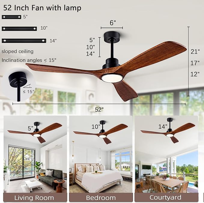 Ceiling Fans with Lights, 52 Inch Ceiling Fan with Remote/APP Control,3CCT Dimmable Light,Noiseless Reversible DC Motor,3