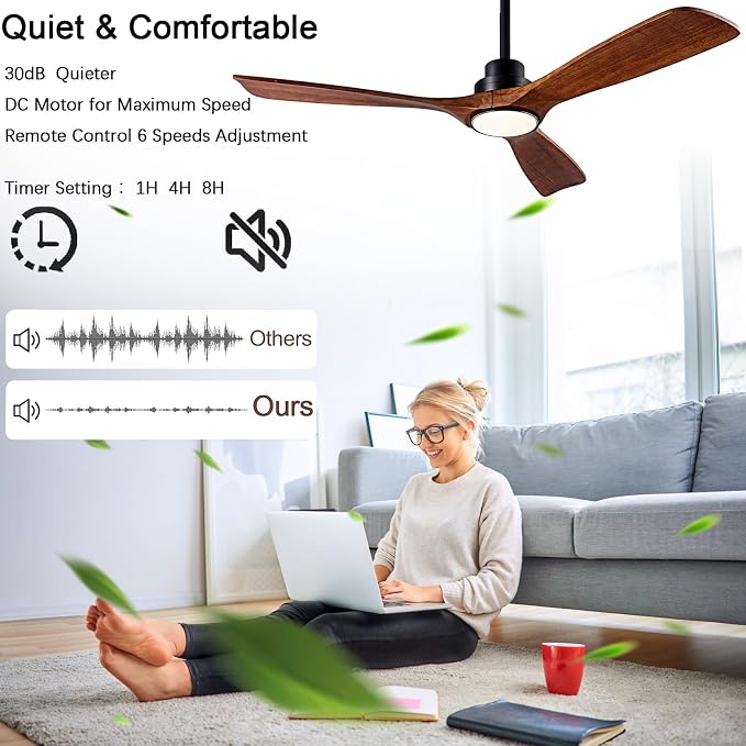 Ceiling Fans with Lights, 52 Inch Ceiling Fan with Remote/APP Control,3CCT Dimmable Light,Noiseless Reversible DC Motor,3