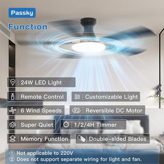 Ceiling Fans with Lights, 52 inch Flush Mount Ceiling fan with Remote Control, Low Profile Ceiling Fan for Bedroom