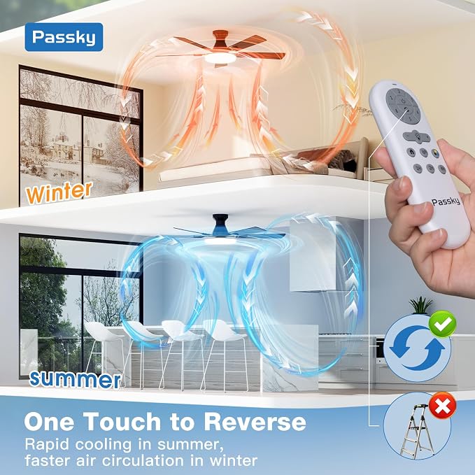 Ceiling Fans with Lights, 52 inch Flush Mount Ceiling fan with Remote Control, Low Profile Ceiling Fan for Bedroom