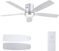 Ceiling Fans with Lights, 52 Inch Flush Mount Ceiling Fan with Remote, Low Profile Silver Ceiling Fan with Light for Bedroom