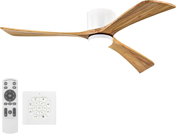 Ceiling Fans with Lights 52 Inch Flush Mount, Wood Blade, LED Dimmable DC Reversible Modern Ceiling Fan with Remote Control