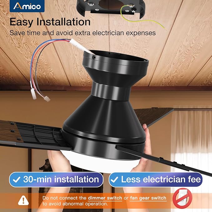 Ceiling Fans with Lights, 52 inch Low Profile Ceiling fan with Light and Remote Control, Flush Mount, Reversible, 3CCT