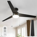 Ceiling Fans with Lights, 52 inch Low Profile Ceiling Fan with Pull Chain and Remote Control, Flush Mount, Reversible, 5CCT