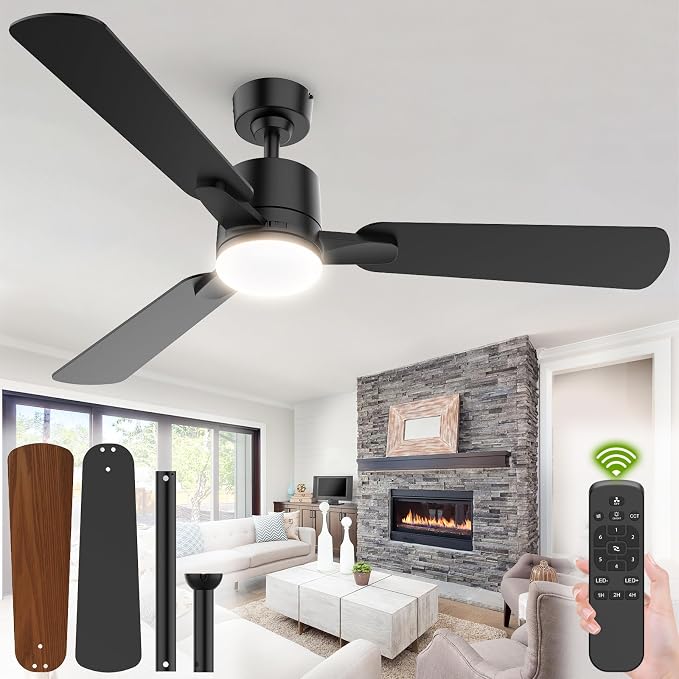 Ceiling Fans with Lights, 52 Inch Low Profile Ceiling Fan with Light and Remote Control,10 Min Quick