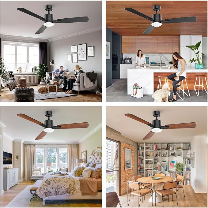 Ceiling Fans with Lights, 52 Inch Low Profile Ceiling Fan with Light and Remote Control,10 Min Quick