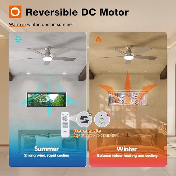 Ceiling Fans with Lights, 52 inch Low Profile Ceiling Fan with Light and Remote Control, Flush Mount, alternate view 5