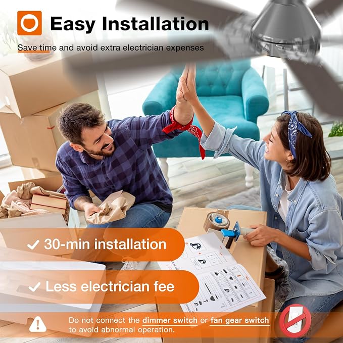 Ceiling Fans with Lights, 52 inch Low Profile Ceiling Fan with Light and Remote Control, Flush Mount, alternate view 8