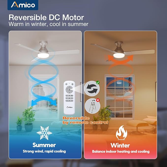 Ceiling Fans with Lights, 52 inch Low Profile Ceiling Fan with Light and Remote Control, Flush Mount, alternate view 5