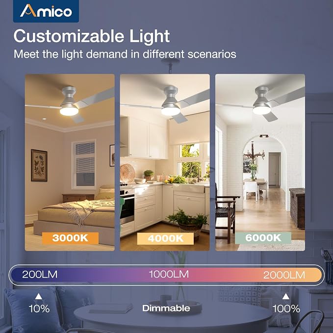 Ceiling Fans with Lights, 52 inch Low Profile Ceiling Fan with Light and Remote Control, Flush Mount, alternate view 6