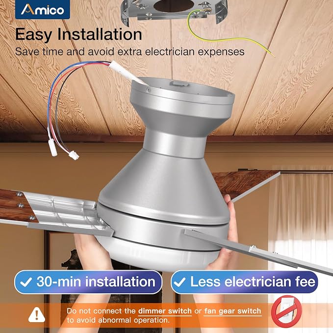 Ceiling Fans with Lights, 52 inch Low Profile Ceiling Fan with Light and Remote Control, Flush Mount, alternate view 7