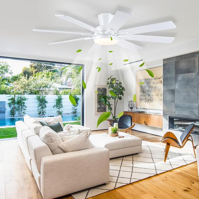 Ceiling Fans with Lights, 52 Inch Low Profile Flush Mount Ceiling Fan, Modern White Ceiling Fan with Light for Bedroom Living