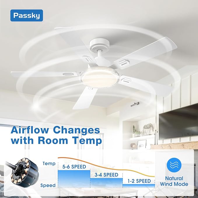 Ceiling Fans with Lights, 52 inch Modern Ceiling Fan with Light and Remote Control, 3CCT, Dimmable, Reversible, alternate