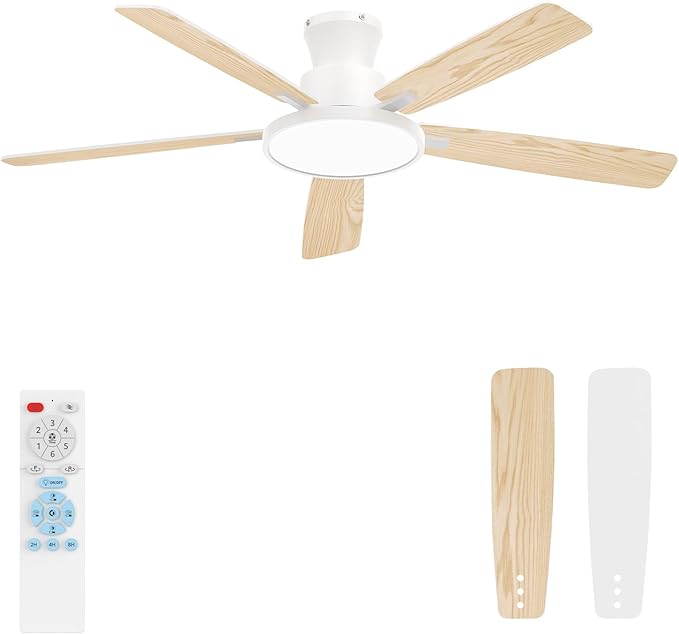 Ceiling Fans with Lights,52 inch,Quiet,Reversible Motor,Dimmable, Adjustable Color Temperature,6 Speeds,Timer, Low Profile