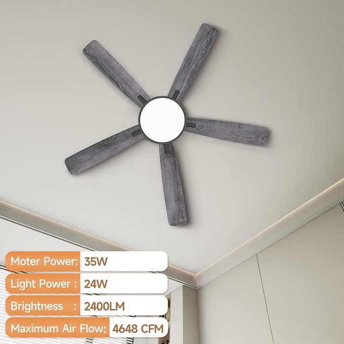 Ceiling Fans with Lights,52 inch,Quiet,Reversible Motor,Dimmable, Adjustable Color Temperature,6 Speeds,Timer, Low Profile