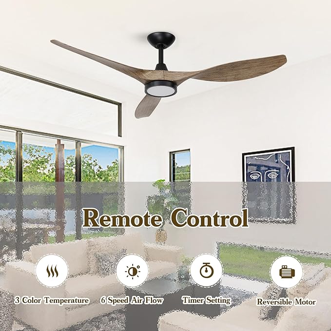 Ceiling Fans with Lights,52 Inch,Quiet & Strong Motor,6 Speeds,3CCT,Timer,Easy to Install,Black Modern Ceiling Fan for Living
