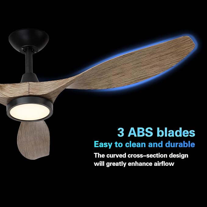 Ceiling Fans with Lights,52 Inch,Quiet & Strong Motor,6 Speeds,3CCT,Timer,Easy to Install,Black Modern Ceiling Fan for Living