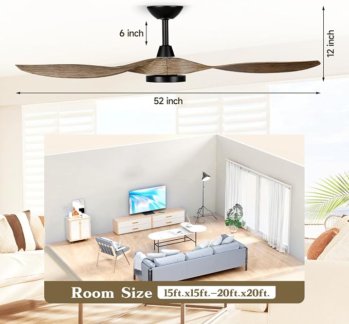 Ceiling Fans with Lights,52 Inch,Quiet & Strong Motor,6 Speeds,3CCT,Timer,Easy to Install,Black Modern Ceiling Fan for Living