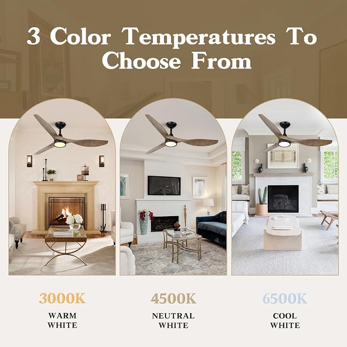 Ceiling Fans with Lights,52 Inch,Quiet & Strong Motor,6 Speeds,3CCT,Timer,Easy to Install,Black Modern Ceiling Fan for Living