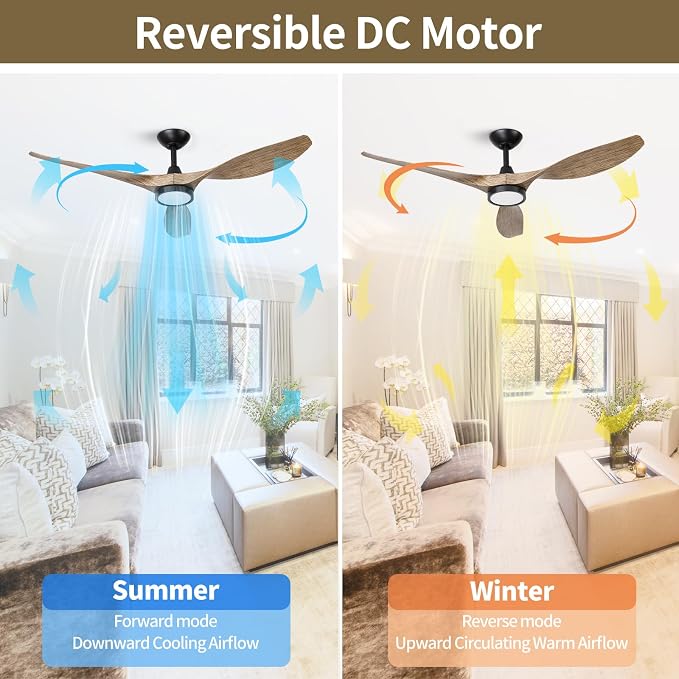 Ceiling Fans with Lights,52 Inch,Quiet & Strong Motor,6 Speeds,3CCT,Timer,Easy to Install,Black Modern Ceiling Fan for Living