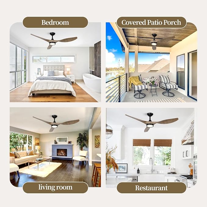 Ceiling Fans with Lights,52 Inch,Quiet & Strong Motor,6 Speeds,3CCT,Timer,Easy to Install,Black Modern Ceiling Fan for Living