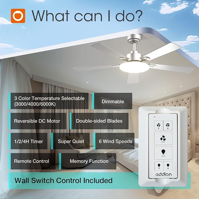 Ceiling Fans with Lights, 52 inch Silver Ceiling fan with Light and Remote Control, Reversible, 3CCT, Dimmable, Noiseless