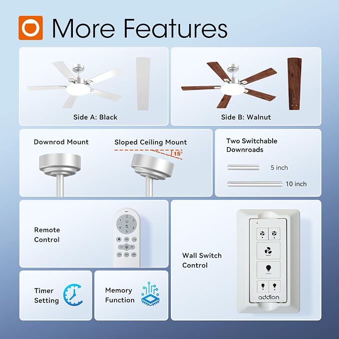 Ceiling Fans with Lights, 52 inch Silver Ceiling fan with Light and Remote Control, Reversible, 3CCT, Dimmable, Noiseless