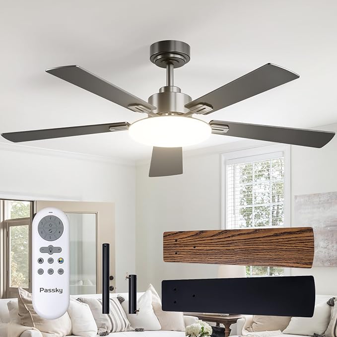 Ceiling Fans with Lights, 52 inch Sleek Ceiling Fan with Light and Remote Control, 3CCT, Dimmable, Reversible, Noiseless