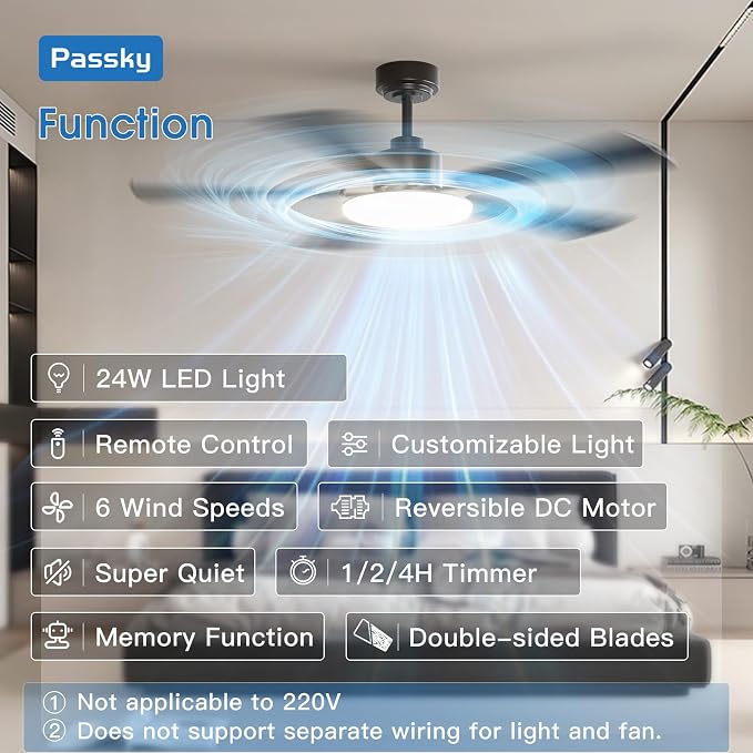 Ceiling Fans with Lights, 52 inch Sleek Ceiling Fan with Light and Remote Control, 3CCT, Dimmable, Reversible, Noiseless