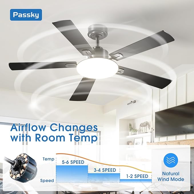 Ceiling Fans with Lights, 52 inch Sleek Ceiling Fan with Light and Remote Control, 3CCT, Dimmable, Reversible, Noiseless