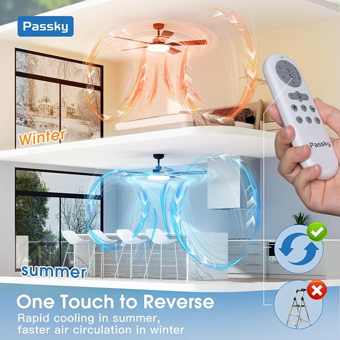 Ceiling Fans with Lights, 52 inch Sleek Ceiling Fan with Light and Remote Control, 3CCT, Dimmable, Reversible, Noiseless
