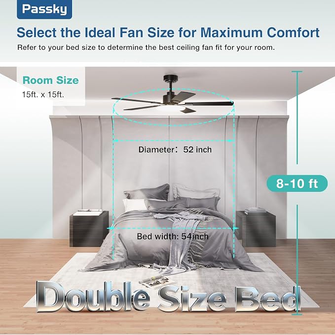 Ceiling Fans with Lights, 52 inch Sleek Ceiling Fan with Light and Remote Control, 3CCT, Dimmable, Reversible, Noiseless