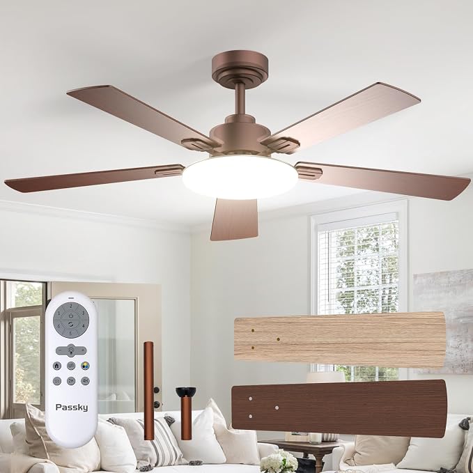Ceiling Fans with Lights, 52 inch Sleek Ceiling Fan with Light and Remote Control, 3CCT, Dimmable, Reversible, Noiseless