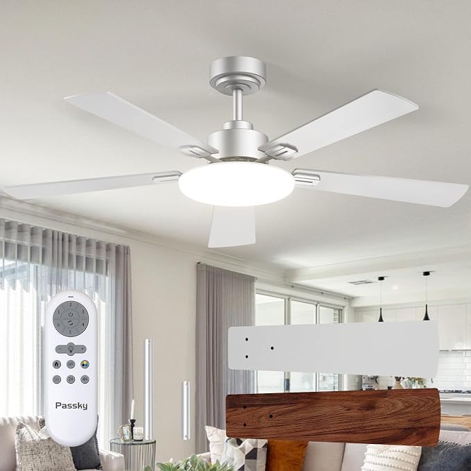 Ceiling Fans with Lights, 52 inch Sleek Ceiling Fan with Light and Remote Control, 3CCT, Dimmable, Reversible