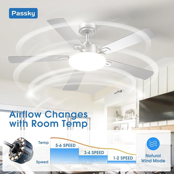 Ceiling Fans with Lights, 52 inch Sleek Ceiling Fan with Light and Remote Control, 3CCT, Dimmable, Reversible, alternate view