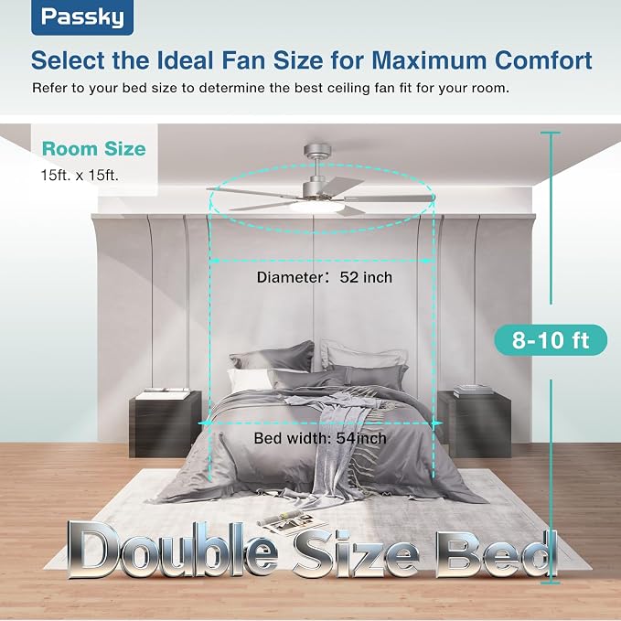 Ceiling Fans with Lights, 52 inch Sleek Ceiling Fan with Light and Remote Control, 3CCT, Dimmable, Reversible, alternate view