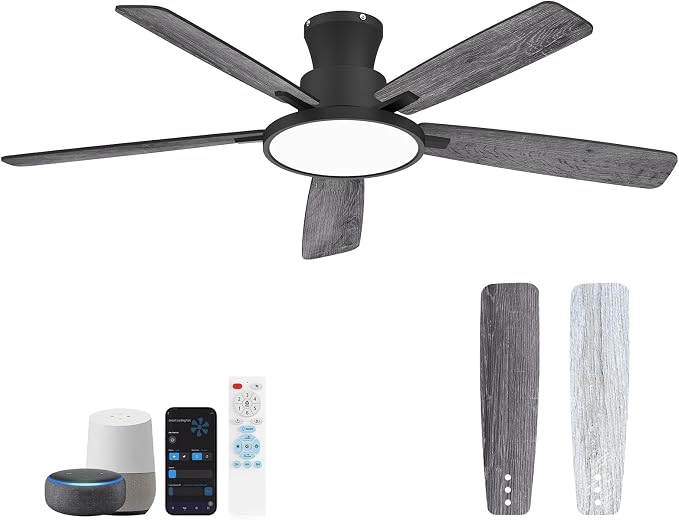 Ceiling Fans With Lights,52 Inch Smart Ceiling Fan, Remote/App Control, Compatible with Alexa/Google
