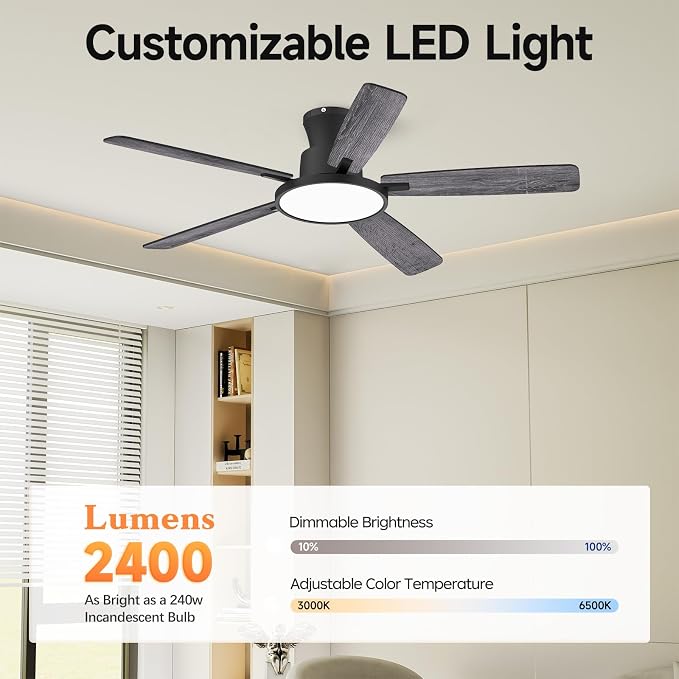 Ceiling Fans With Lights,52 Inch Smart Ceiling Fan, Remote/App Control, Compatible with Alexa/Google