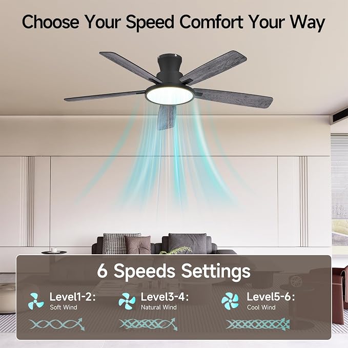 Ceiling Fans With Lights,52 Inch Smart Ceiling Fan, Remote/App Control, Compatible with Alexa/Google