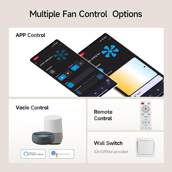 Ceiling Fans With Lights,52 Inch Smart Ceiling Fan, Remote/App Control, Compatible with Alexa/Google