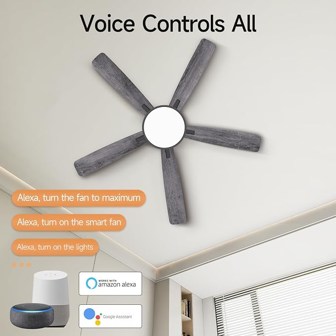 Ceiling Fans With Lights,52 Inch Smart Ceiling Fan, Remote/App Control, Compatible with Alexa/Google