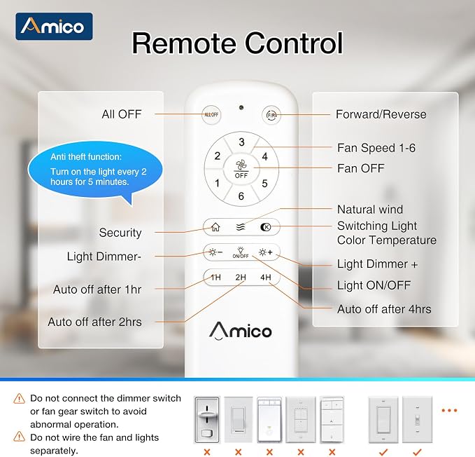 Ceiling Fans with Lights, 52 inch Smart Ceiling Fan with Remote/APP/Alexa Control, Downrod Mount, Reversible DC Motor, 5