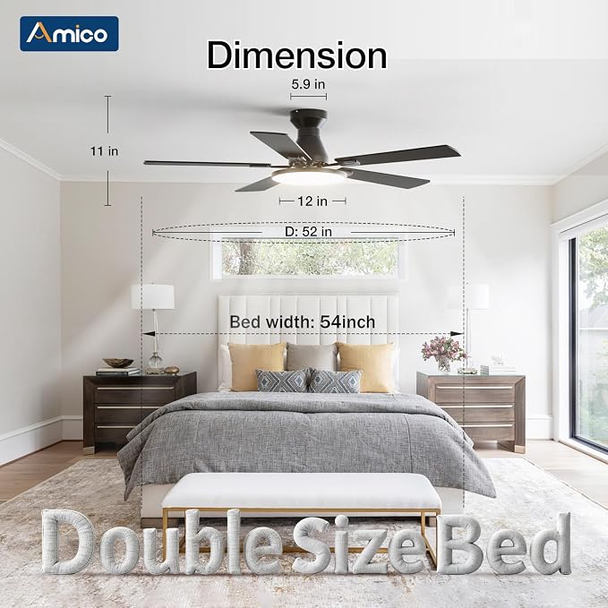 Ceiling Fans with Lights, 52 inch Smart Ceiling Fan with Remote/APP/Alexa Control, Flush Mount, Reversible DC, alternate view