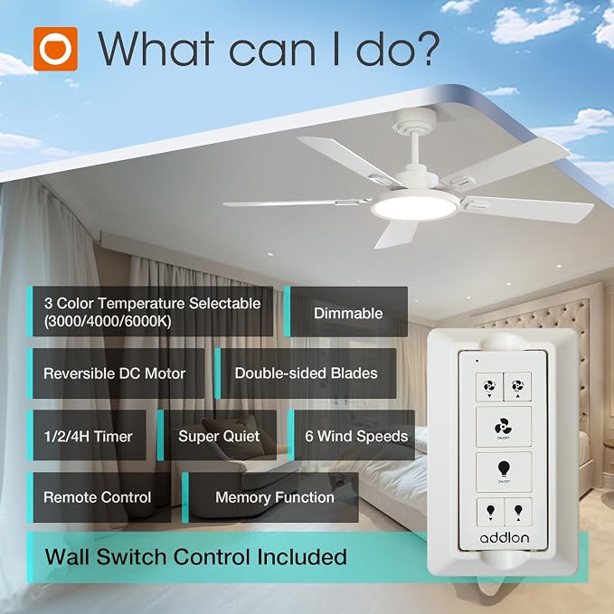 Ceiling Fans with Lights, 52 inch White Ceiling fan with Light and Remote Control, Reversible, 3CCT, Dimmable, Noiseless