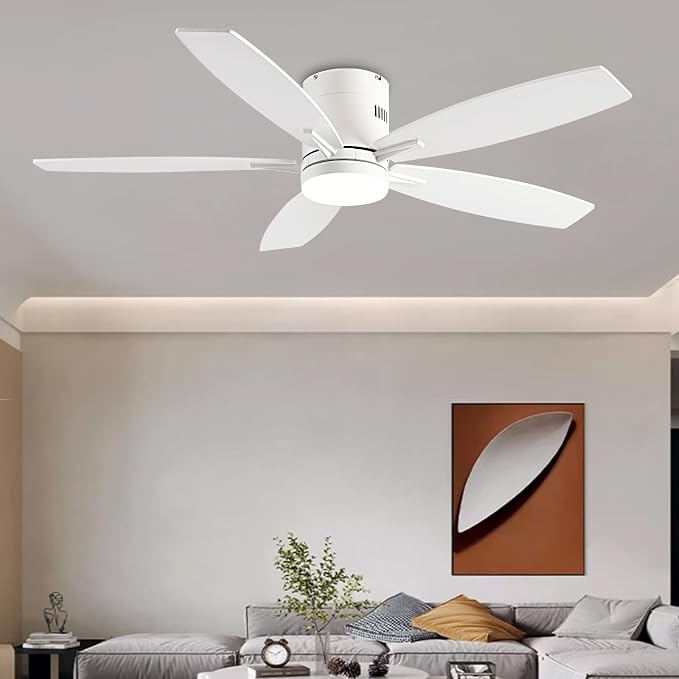 Ceiling Fans with Lights, 52" Low Profile Indoor Ceiling Fan with Light and Remote Control, Dimmable, Noiseless, Reversible
