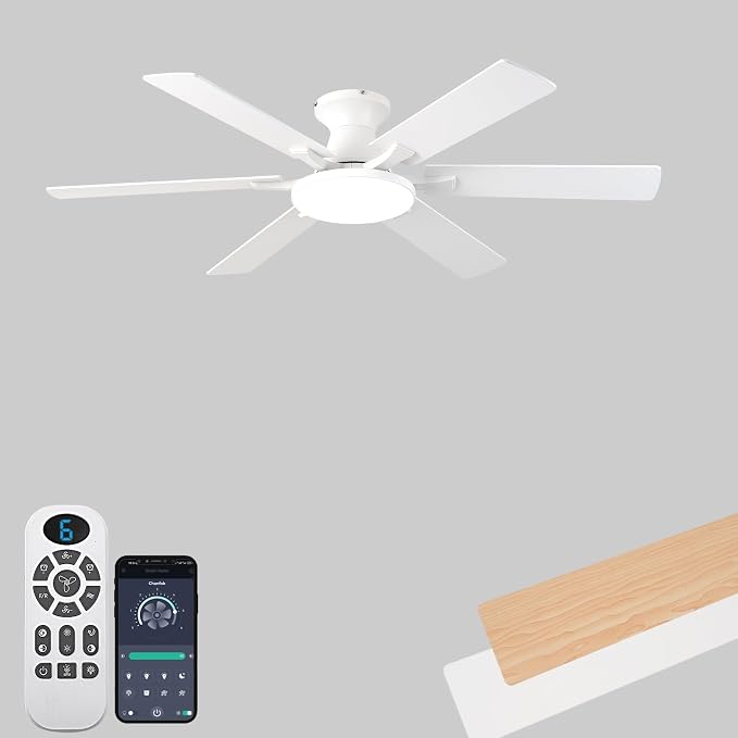 Ceiling Fans with Lights,54 Inch Low Profile Ceiling Fan with Light and Remote Control,6 Speeds/6 Blade, Flush, alternate